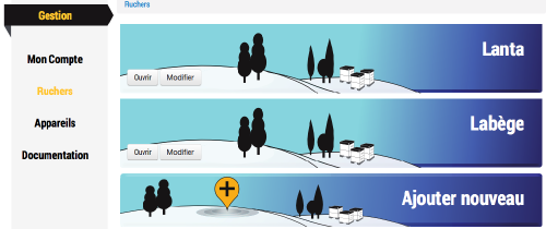 Vue des ruchers virtuels